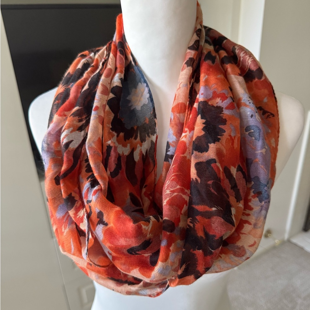 Orange Multicolor Infinity Scarf Lightweight Cott… - image 1